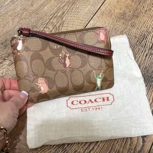 Coach Signature Wristlet with Party Animal Print - Brown & Pink